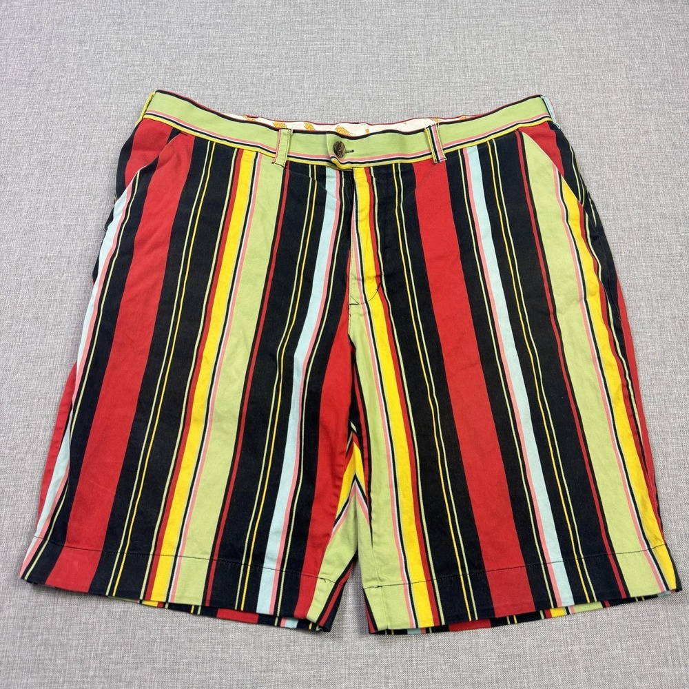 Loudmouth Striped Golf Shorts Mens 38 Multicolor Cotton‎ Blend Rayon 10 Inseam